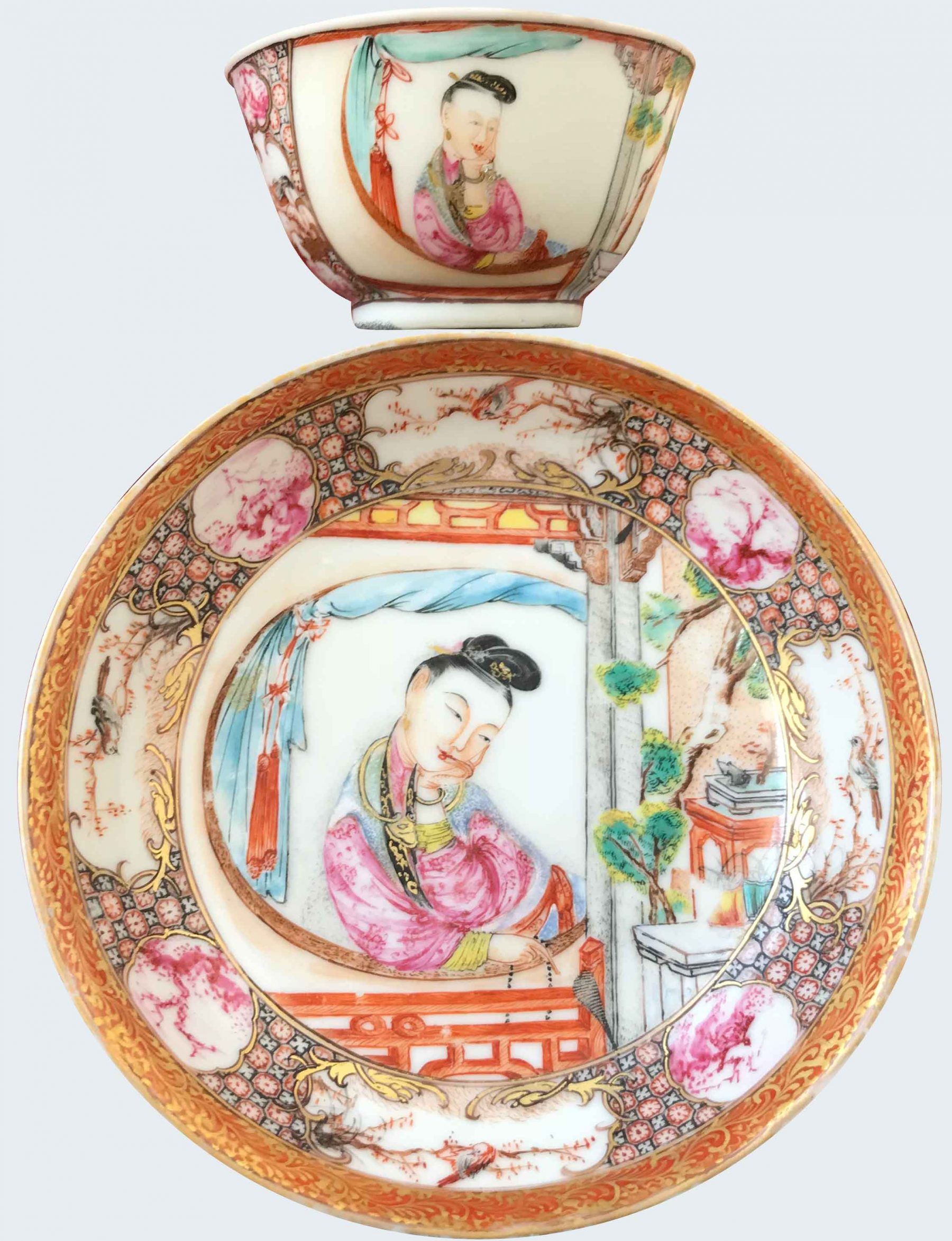 Chinese Famille Rose Tea Bowl Lady Qianlong Period