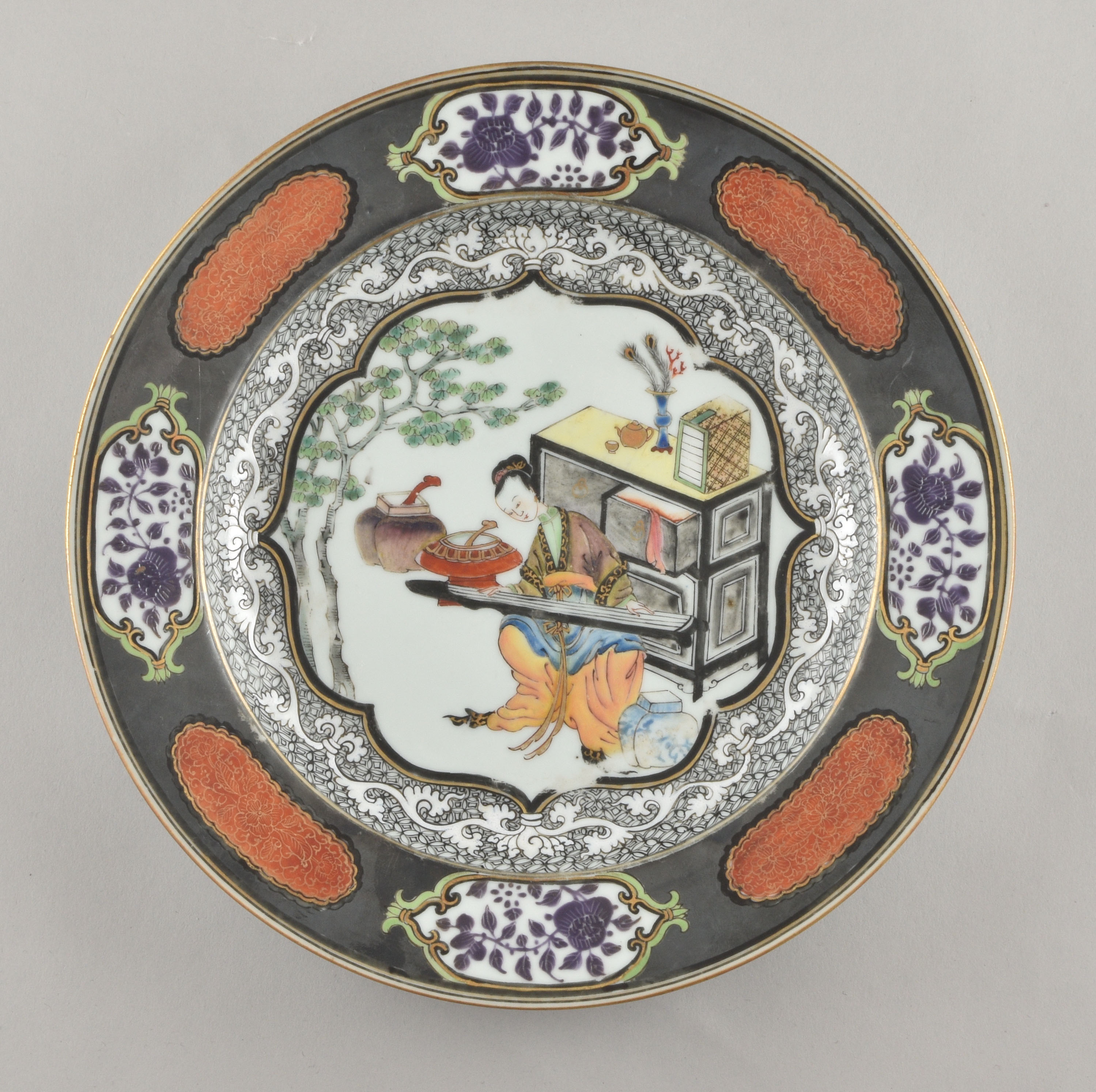 A Chinese Silvered Famille Rose Plate Yongzheng Period