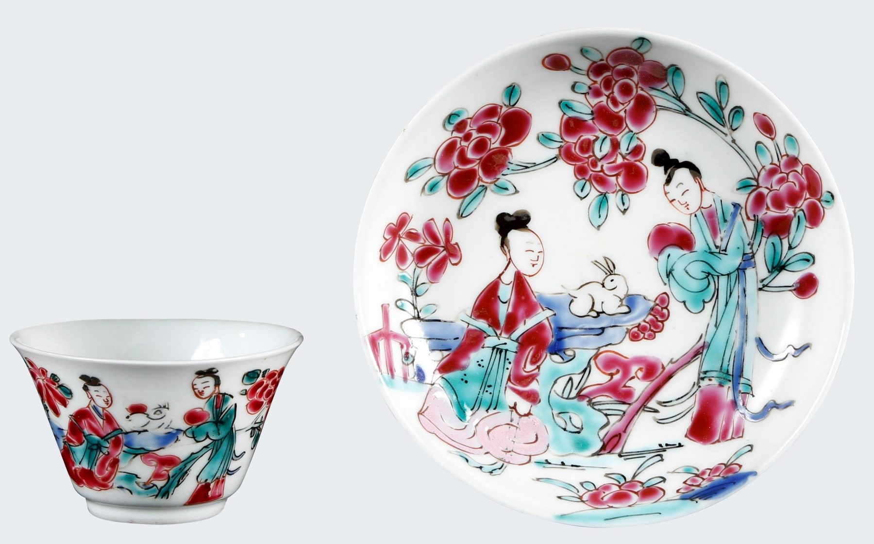 Chinese Export Porcelain Yongzheng Figural Cup Saucer