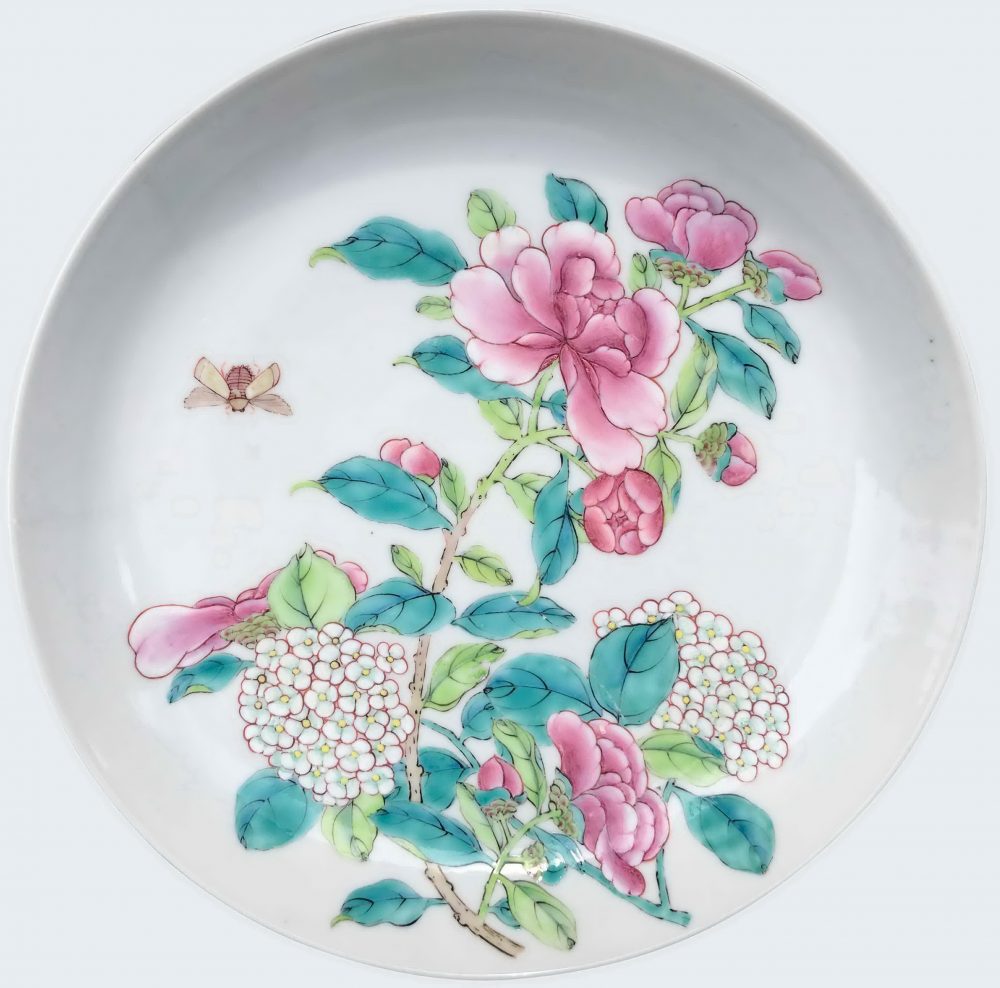 Chinese semi-eggshell famille rose ruby-back dish Yongzheng